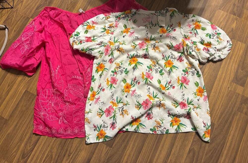 Lot of 2 Cato Women's Plus Size Floral Print Short Sleeve Blouse, Size 18/20